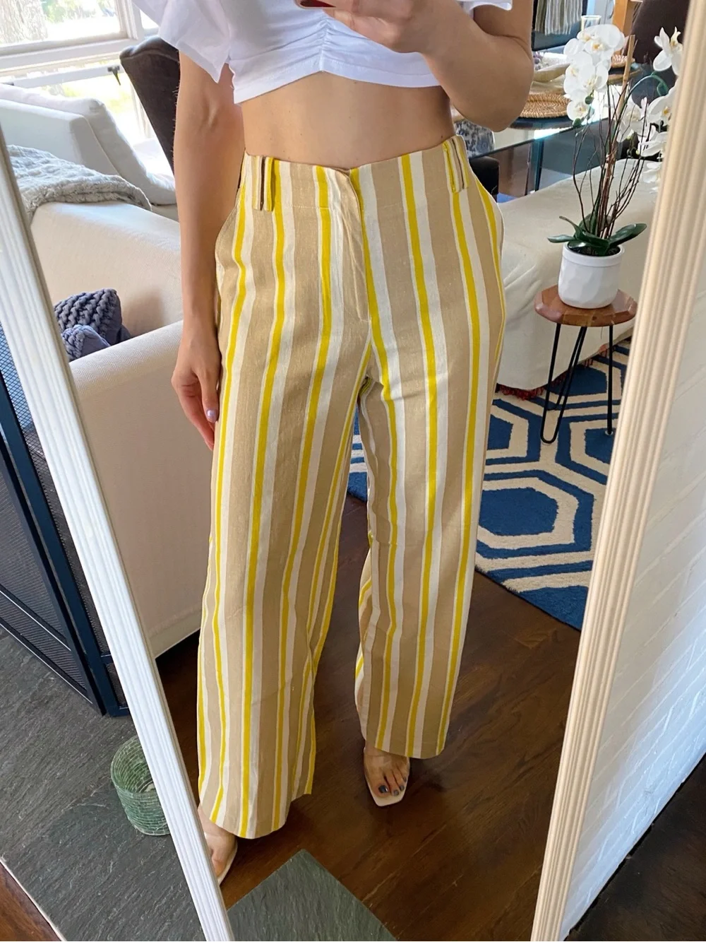 ZARA Striped Linen Blend Wide-Leg Trousers in Beige and Yellow! 🐚